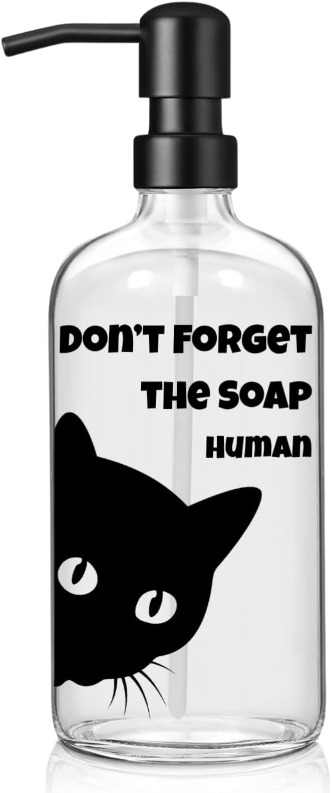 Black Cat Soap Dispenser 17 oz Clear Glass Hand Soap Bottle with 304 Stainless Steel Pump Bathroom Accessories Cute Cat Décor Cat Lover Gift