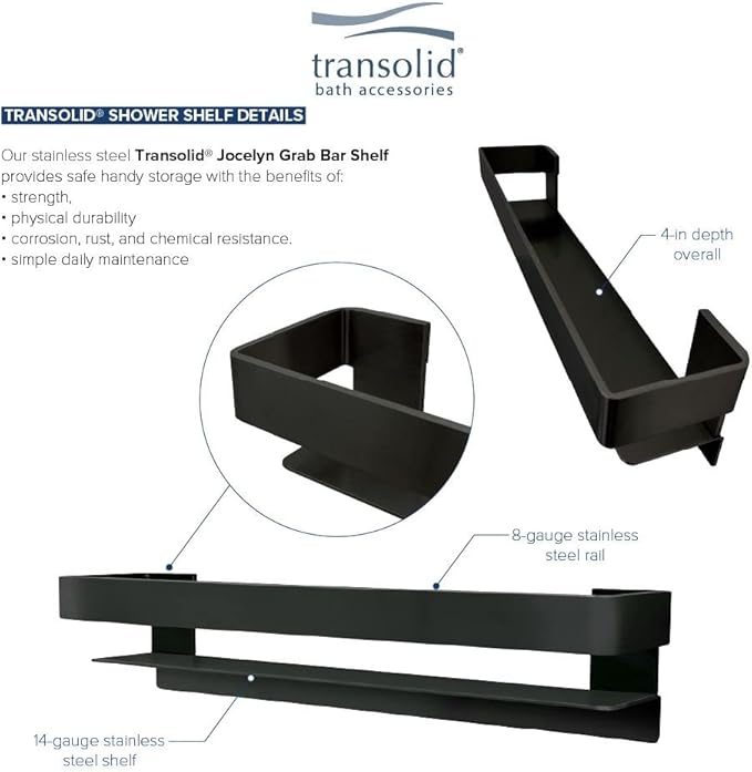 Transolid JGBS30-MB Jocelyn 30-in Grab Bar Shelf, Matte Black