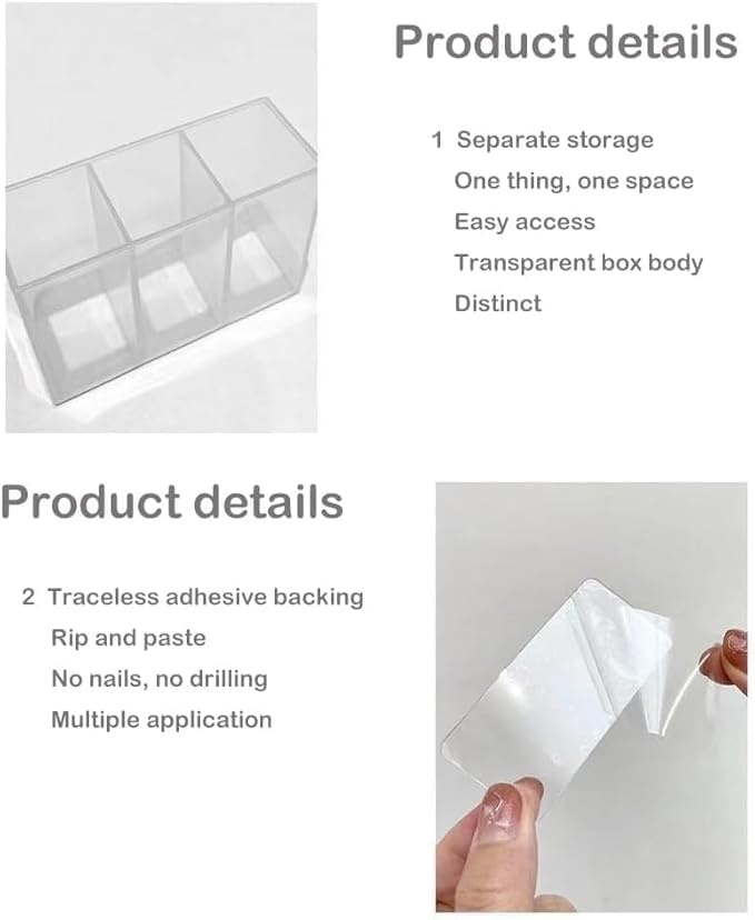 Mini Wall Mount Storage Box, 6 Compartment Transparent Plastic Makeup Brush Lipstick Holder Self-Adhesive Pen Holder Makeup Organizer for Home Office..