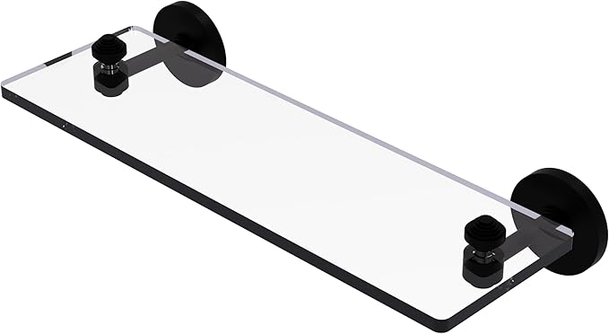 Allied Brass SB-1/16-BKM South Beach Collection 16 Inch Glass Vanity Beveled Edges Shelf, Matte Black