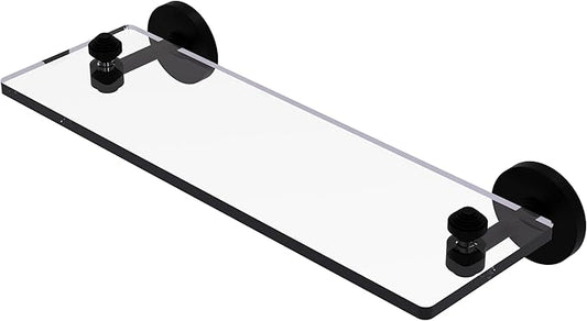 Allied Brass SB-1/16-BKM South Beach Collection 16 Inch Glass Vanity Beveled Edges Shelf, Matte Black