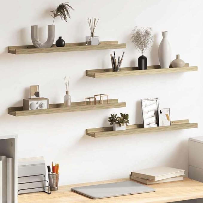 Wall Shelves Set of 4, Floating for Wall Decor, Sonoma Oak Finish MDF Wood 23.6 Inch, Modern Display Shelves for Living Room, Bedroom, Bathroom, Easy to Install, Holds 11 lbs Each