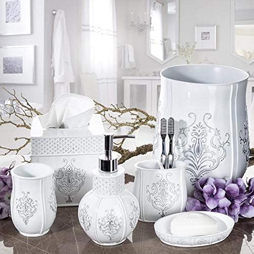 Creative Scents Vintage White Bathroom Accessories Set - 4 Piece Bathroom Set - Farmhouse French Country Bathroom Accessory Set Features: Soap Dispenser, Toothbrush Holder, Tumbler & Soap Dish