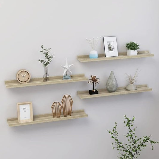 Wall Shelves Set of 4 Floating Shelves Sonoma Oak Finish 23.6 Inch for Living Room Bedroom Bathroom Storage Display Decor Organizer