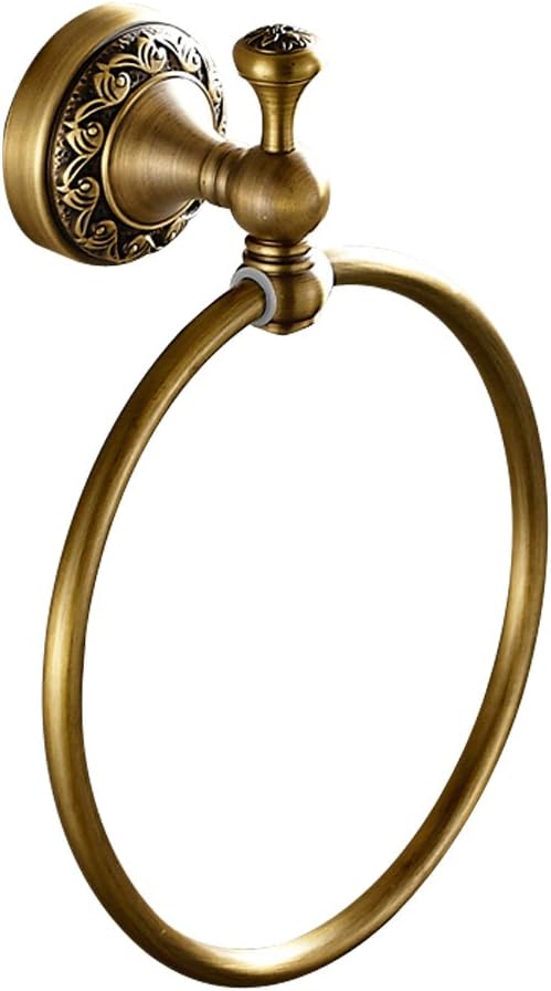 Leyden Brass Towel Ring, Antique Retro Round Towel Holder, Wall Mounted Bath Hand Towel Rack Rail Bathroom Hardware Classical Ancient Wave Pattern Base