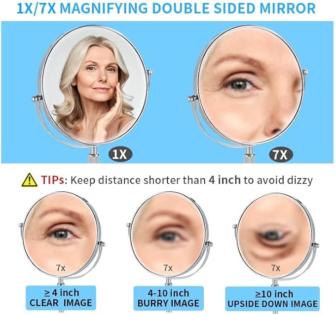 Silver Makeup Mirror 1X/10X Free Standing 8 Inches 360 Swivel Dual-Sided Tabletop Makeup Mirror, Metal