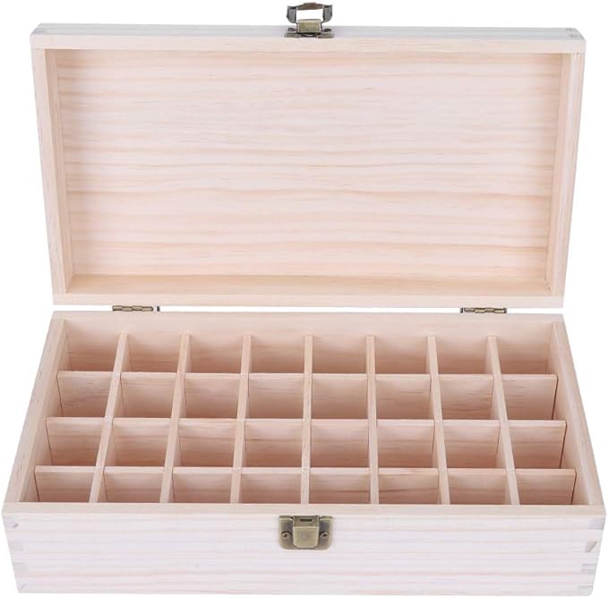 32-compartment wooden essential oil storage container, custom display box, environmentally friendly and safe packaging, suitable for SPA salons and personal use, 28.2 x 168.2 cm.