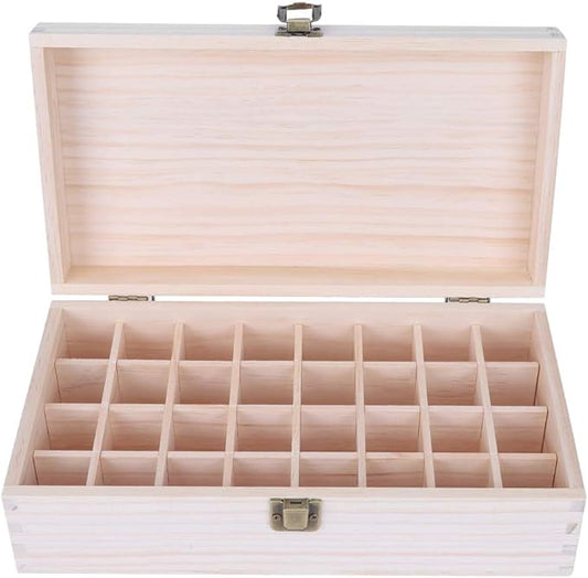 32-compartment wooden essential oil storage container, custom display box, environmentally friendly and safe packaging, suitable for SPA salons and personal use, 28.2 x 168.2 cm.