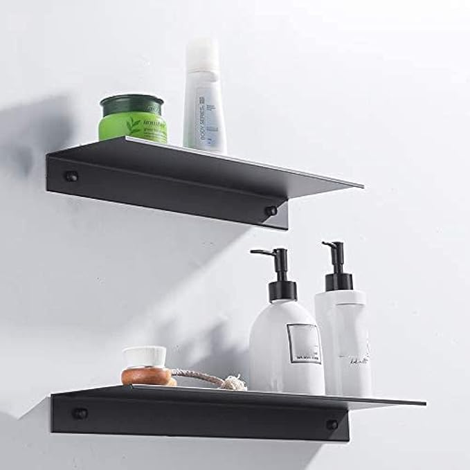 No Drill Bathroom Shelf, European Style, Simple Shelf, Black Wall Cosmetic Shelf, Space Aluminum Bathroom Shelf-30cm