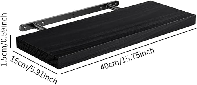 Shelf Rustic with Invisible Bracket,Wood Wall Shelf for Bathroom Farmhouse, Black