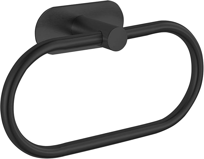 Towel Bar/Bath Towel Ring, Self Adhesive Hand Towel Ring for Bathroom, Stainless Steel Sticky Hand Towel Holder, No Drilling Modern Round Towel Hanger Wall Mounted (Black)