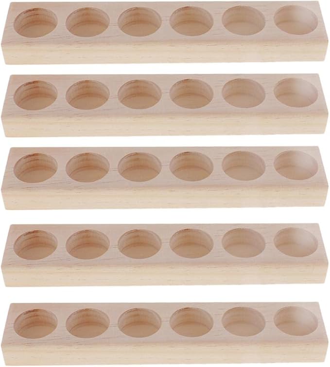 5 Pack Solid Wood Single Tier Perfume Essential Oil Display Stand Storage Organizer Rack Wooden Holder for 6 Pieces 5ml 10ml 15ml Bottles