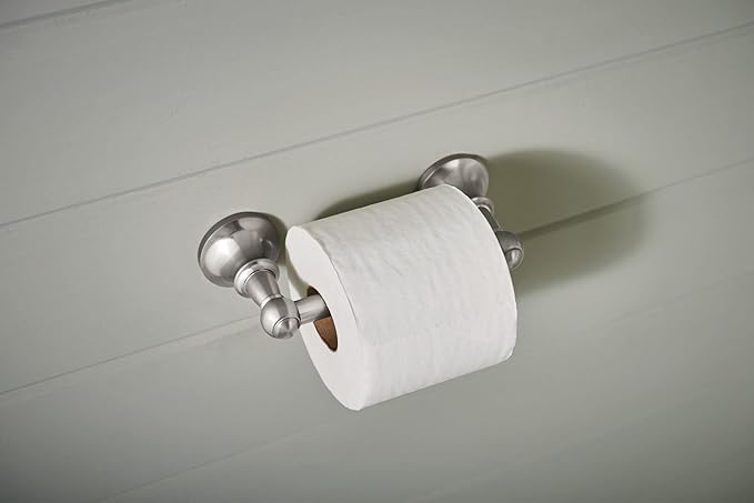 Moen Vale Brushed Nickel Double Post Pivoting Toilet Paper Holder, Wall Mounted Lavatory Tissue Storage for Bathroom, RV, DN4408BN