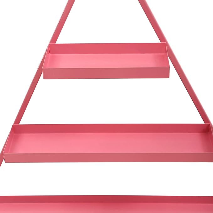 Metal Wall-Mounted Nail Polish Storage Racks,5 Tiers Triangular Nail Polish Organizer Wall,Cosmetic Display Perfume Holder Lipstick Wall Shelf for Nail Salon Shop Home (Pink)