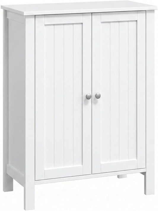 Bonnlo Bathroom Cabinet Free Standing Floor Storage with Double Door Adjustable Shelf Space Saver Decorative Modern Bathroom Furniture White
