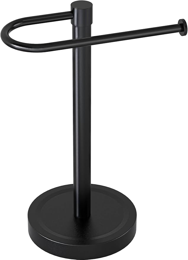 Heavy Duty Towel Holder Stand, Stainless Steel Hand Towel Holder Rack for Bathroom Countertop, Weighted Base C-Shape Free Standing Towel Bar for Bathroom Kitchen Countertop, Matte Black