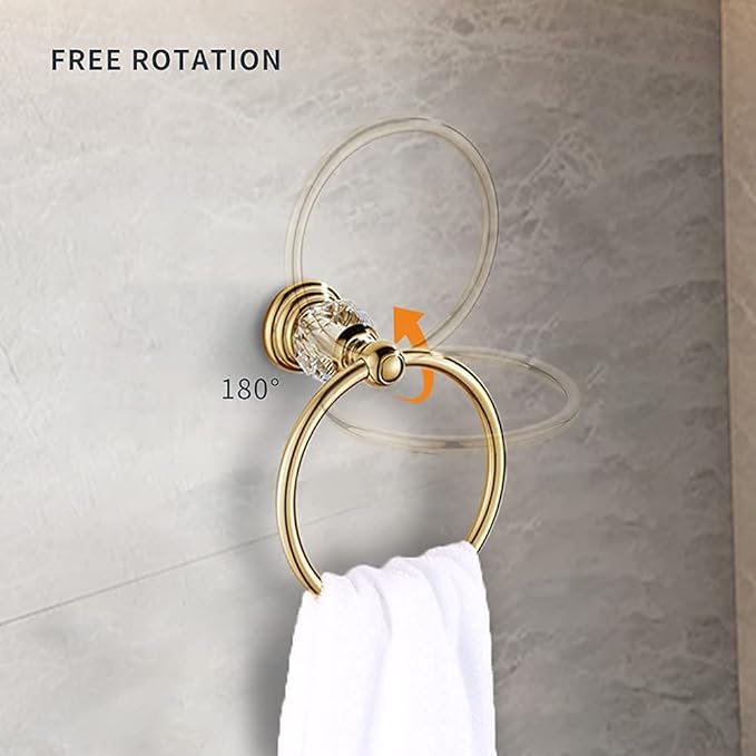 WOLIBEER Gold Bathroom Accessories, Brass Crystal Towel Bar Set Toilet Paper Holder Towel Ring Robe Hooks 4 Pieces Wall Mounted