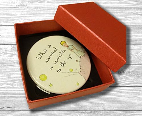 The Little Prince Compact Functional Round Mirror, 2.8"L x 2.8"W, White, Tabletop Mount