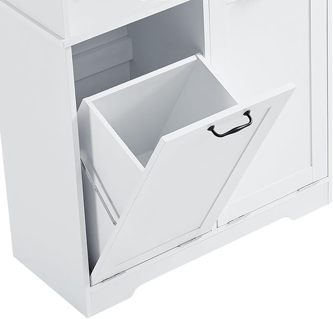 Virubi Tall Laundry Hamper Cabinet with 2 Tilt Out Hamper, Wood Tall Bathroom Laundry Room Storage Cabinet with Adjustable Shelves, Freestanding (White)