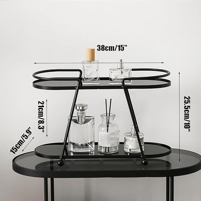2-Tier Bathroom Organizer Countertop,Spice Rack Organizer,Cosmetics Storage Shelf, Acrylic Standing Holder,Black