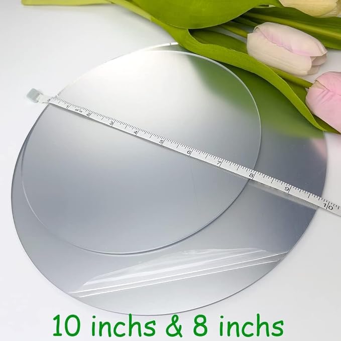 10'' Circle Shape Mirror for Room Decor, Acrylic Mirror with Wood Stand, Frameless Makeup Mirror for Desk Decor, Unique Decor for Bedroom Accessories (Round)
