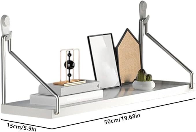 No-Drill Wall Mounted Shelf, Heavy Duty Adhesive Organizer with 15KG Load, Multi-Functional Storage Shelf for Bathroom, Kitchen, Office, Easy Install on Tile Wall(Size:50cm,Color:White Finish)