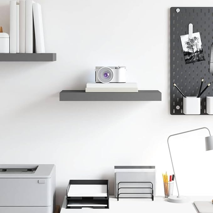 Floating Wall Shelf 19.7 Inch Modern High Gloss Grey MDF Decorative Storage Display Ledge for Living Room Bedroom Office Wall Decor