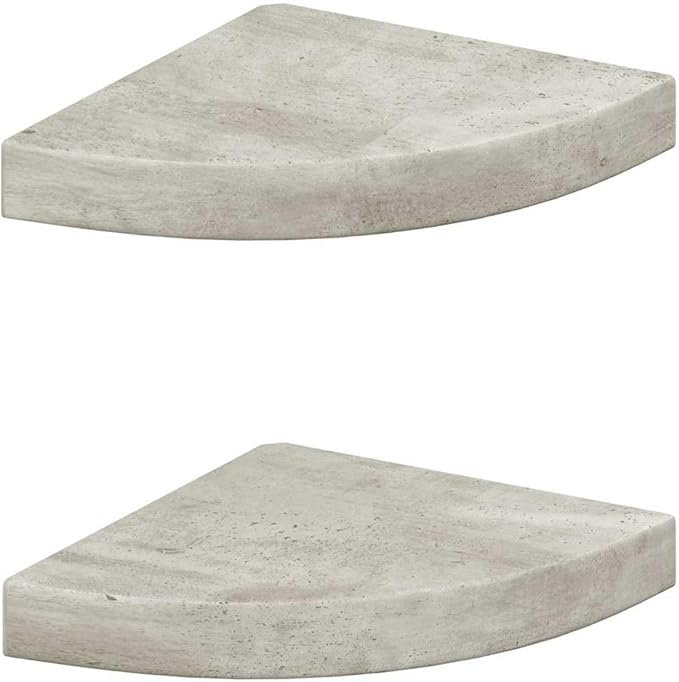 Wall Corner Shelf Set of 2, Small Floating Shelves for Bedroom Living Room, Concrete Grey MDF Decorative Corner Wall Mount Storage Organizer, Modern Triangular Display Ledge