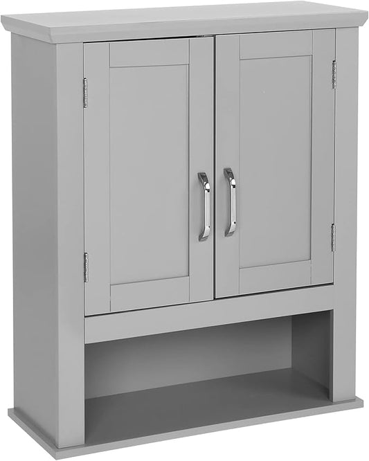 VINGLI Medecine Cabinet with 2 Doors Bathrooom Wall Cabinet Grey Over The Toilet Storage Towel Cabinet 1 Adjustable Shelf Wooden Hanging Organizer Bathroom Furniture