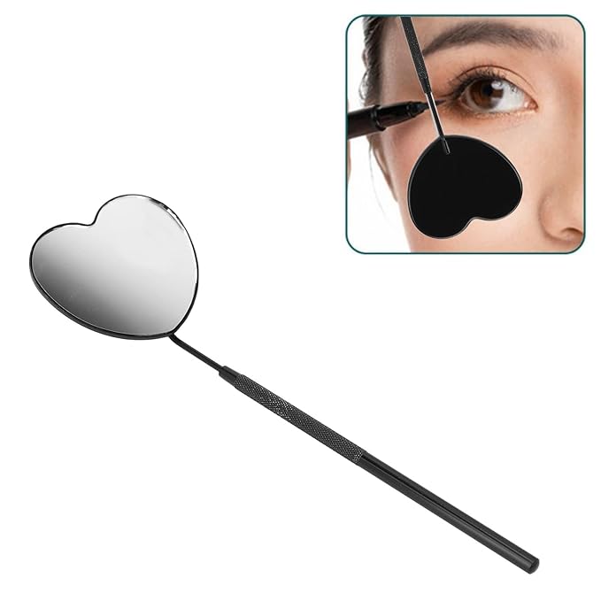 Pssopp Lash Eyelash Extension Mirror, Eyelash Makeup Mirrors Heart Shaped Lash Mirror Professional Portable Stainless Steel Makeup Eyelashes Mirrors for Lashes Extension (Black)