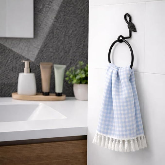 The Metal Magician Round Hand Towel Holder for Bathroom Wall - Kitchen Towel Ring - Aesthetic Design & Heavy Duty Durability - (Leaf-Shaped Wall Mount) - (Black)