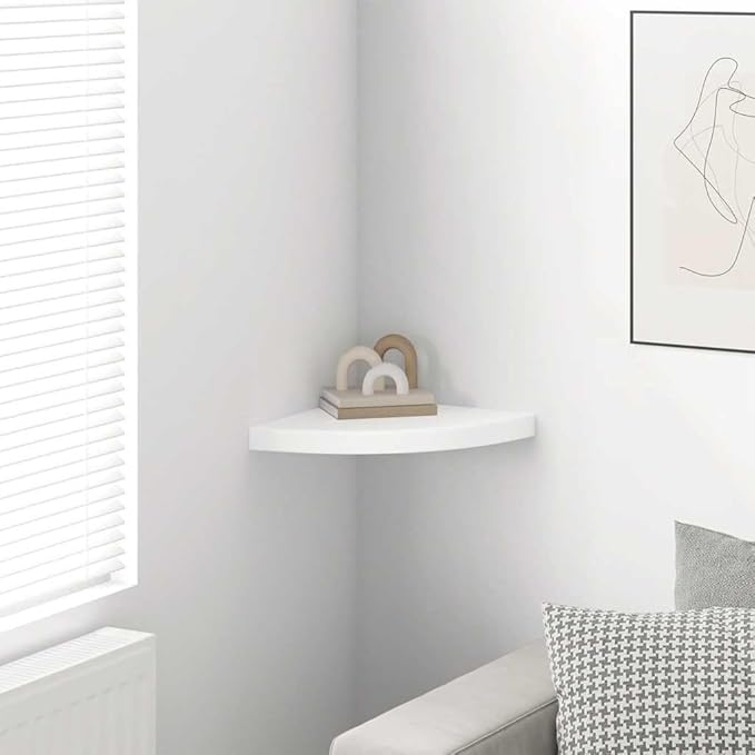 Floating Corner Shelf High Gloss White Wall Mounted Shelving Unit 13.8 inch Triangular Storage Organizer for Living Room Bedroom Office Decor