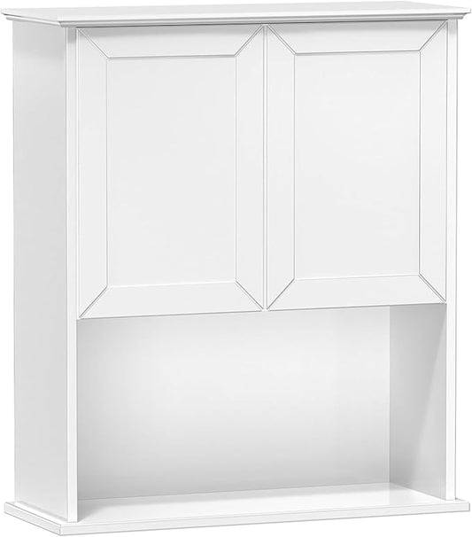 Bathroom Wall Cabinet Wooden with 2 Doors,Over the Toilet Storage Cabinet,Bathroom and Laundry Wall Mount Storage Medicine Cabinet with Open and Adjustable Shelf,Easy Assembly (Style A (1 PC), White)