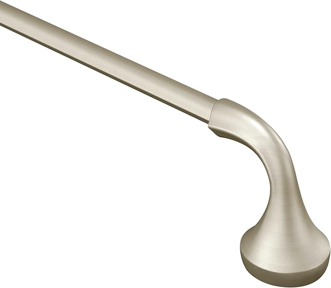 Moen YB2818BN Eva Collection Transitional 18-Inch Wall-Mounted Single-Towel Bar, Hand Towel Storage Rod in Brushed Nickel for Bathroom