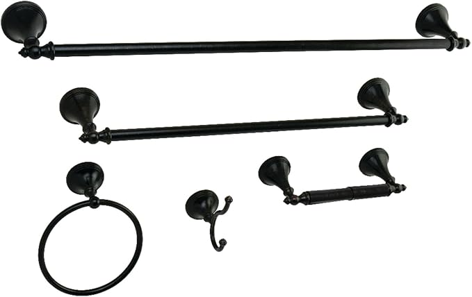 Kingston Brass Naples 5-Piece Accessory Set with 18" & 24" Towel-Bar, Towel-Ring, Robe Hook & Toilet Paper Holder, Oil Rubbed Bronze
