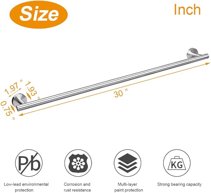 TocTen Bath Towel Bar - Thicken SUS304 Stainless Steel Bathroom Towel Holder, Towel Rod for Bathroom Heavy Duty Wall Mounted Towel Rack Hanger (30IN, Brushed Nickel)
