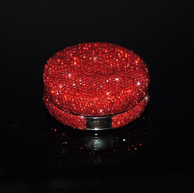 Bling Diamond Makeup Powder Empty Container, Cushion Foundation Case with Round Mirror, Air Cushion Puff Case, Foundation BB Cream Box -Red