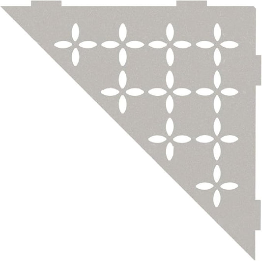Schluter Triangular Corner Shelf for Tiled Walls - Floral Design, Aluminum Material, Greige Finish, 3/32" Thick Anchoring Tabs - SES1D5TSBG