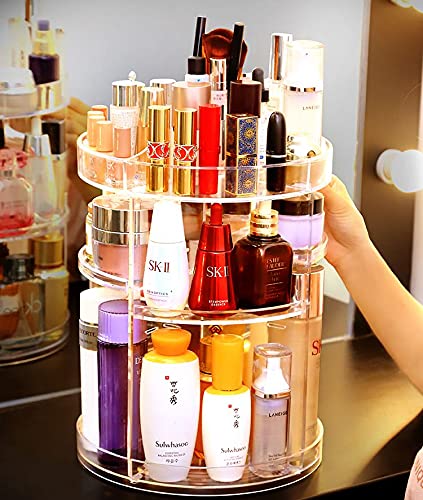 Cq acrylic Rotating Makeup Organizer,Adjustable Spinning Skincare Organizer for Vanity,Countertop,Clear Rotating Perfume Organizers,Bathroom Lazy Susan Organizer and Spin Skin Care Storage Rack,1 Pack