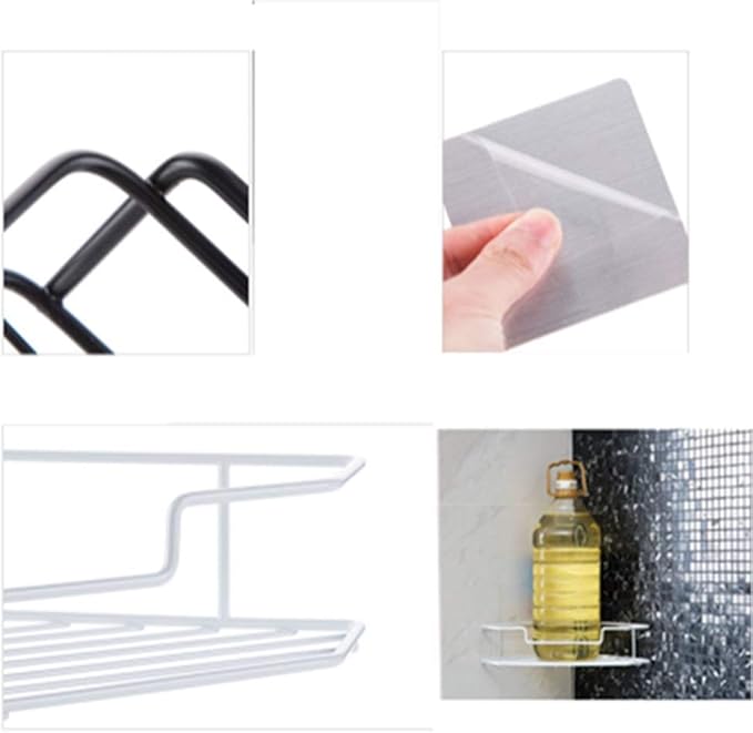 AGYH Bathroom Shelf Free Punch Corner Bathroom Wall Hanging Wrought Iron Triangle Kitchen Storage Rack (Color : Black)