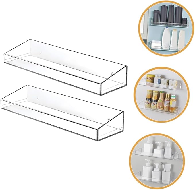 1set Floating Acrylic Shelf for Bathroom and Kitchen Storage Wall-mounted Organizer for Toiletries Seasonings and Essentials for Efficient Space Saving