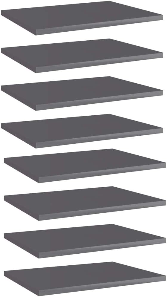 Wall-Mounted Shelf Set of 8 High Gloss Grey Engineered Wood Medium Simple Modern Storage for Books and Decor