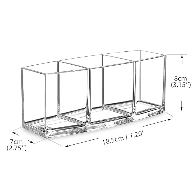 Hekyip Cosmetic case Clear Makeup Brush Holder, 3 Slot Acrylic Cosmetic Brushes Storage, Eyeliners Eyebrow Pencil Display Case