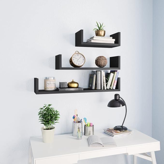 Set of 3 Gray Floating Shelves, Wall Mounted Display Ledges for Bedroom, Living Room, Kitchen, Modern Engineered Wood Storage Organizer, 23.6 Inches