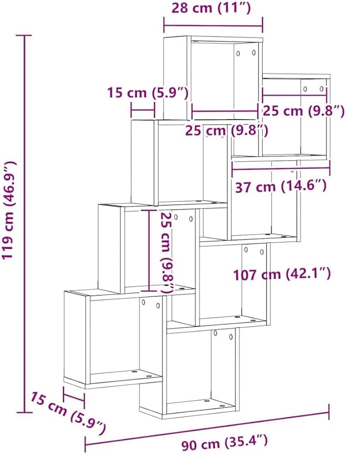 Wall Mounted Cube Shelf, 10-Compartment Floating Storage Organizer, Modern Engineered Wood Display Shelving Unit for Bedroom and Living Room, White, 35.4 x 35.4 x 46.9 Inches