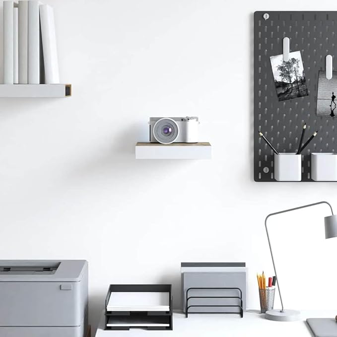 Honeycomb Floating Wall Shelf, Oak and White Modern Decorative Shelving Unit for Living Room, Office, Books, and Collectibles, 9.1 x 9.3 x 1.5 Inch