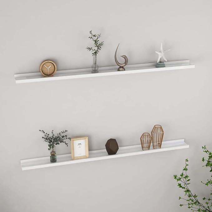 Wall Shelves 2 Pack High Gloss White 45.3x3.5x1.2 Inches Modern Floating Shelves for Living Room Bedroom Bathroom Storage Display Organizer