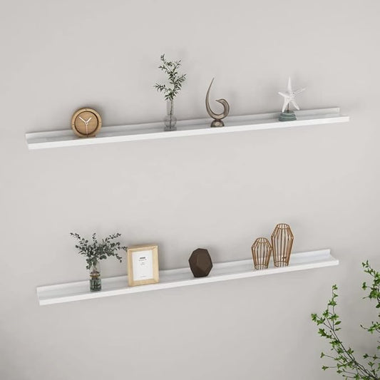 Wall Shelves 2 Pack High Gloss White 45.3x3.5x1.2 Inches Modern Floating Shelves for Living Room Bedroom Bathroom Storage Display Organizer