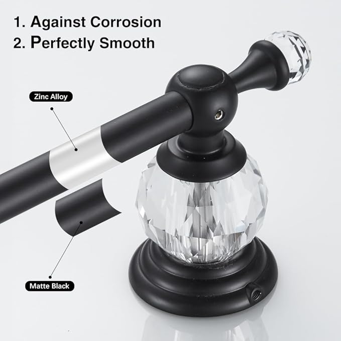 Crystal Black Towel Bar, Adjustable Bathroom Towel Holder Bar, Matte Black Single Towel Rack Hanger Home Towel Holder Rod for Bathroom Wall Mounted Bathroom Accessory