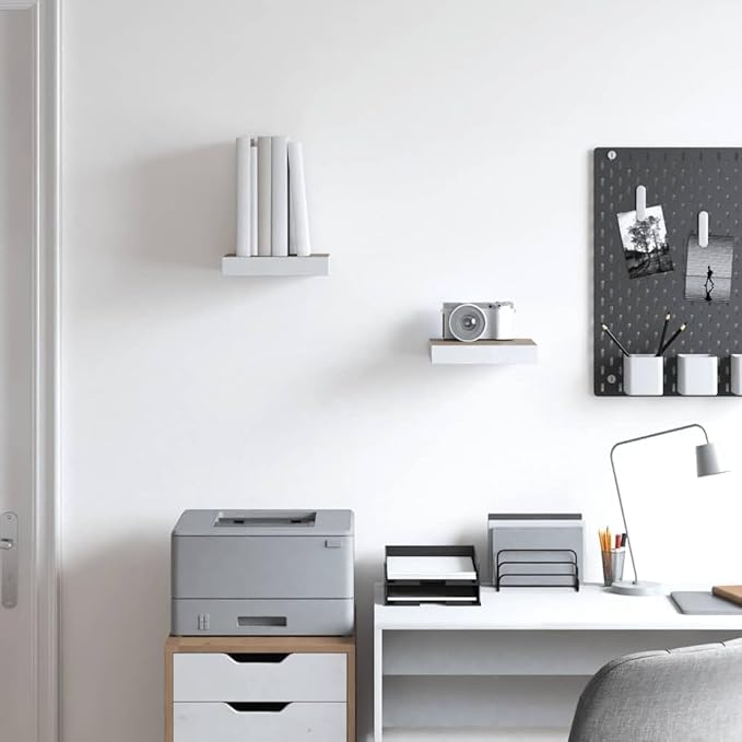 Set of 2 Floating Wall Shelves, Modern Honeycomb Design Oak and White MDF Display Ledges for Living Room Home Office Storage and Decoration